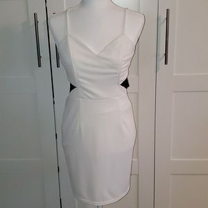 White and black lace mini dress